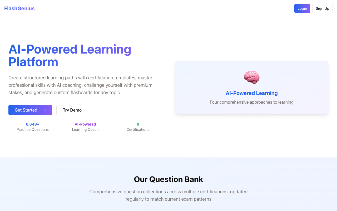 FlashGenius - AI-powered certification exam prep for CISSP, AWS, PMP, and more