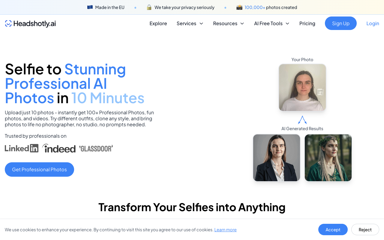 HeadShotly.ai - Transform Your Selfies into Stunning Professional Photos Instantly AI photography virtual-try-on