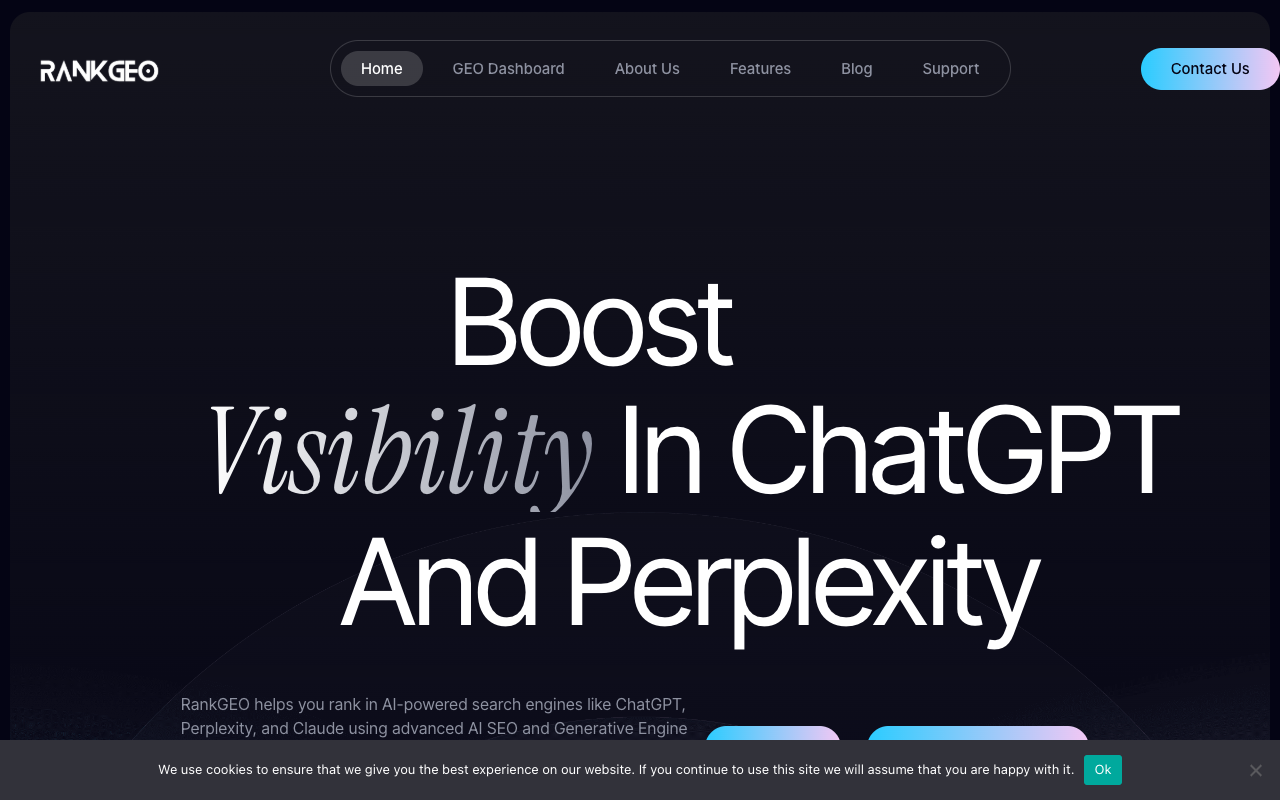 RankGEO - Boost visibility in AI search engines like ChatGPT and Perplexity AI SEO visibility