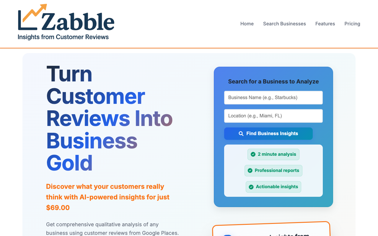 Zabble Insights - Unlocking Consumer Insights from Google Places Reviews