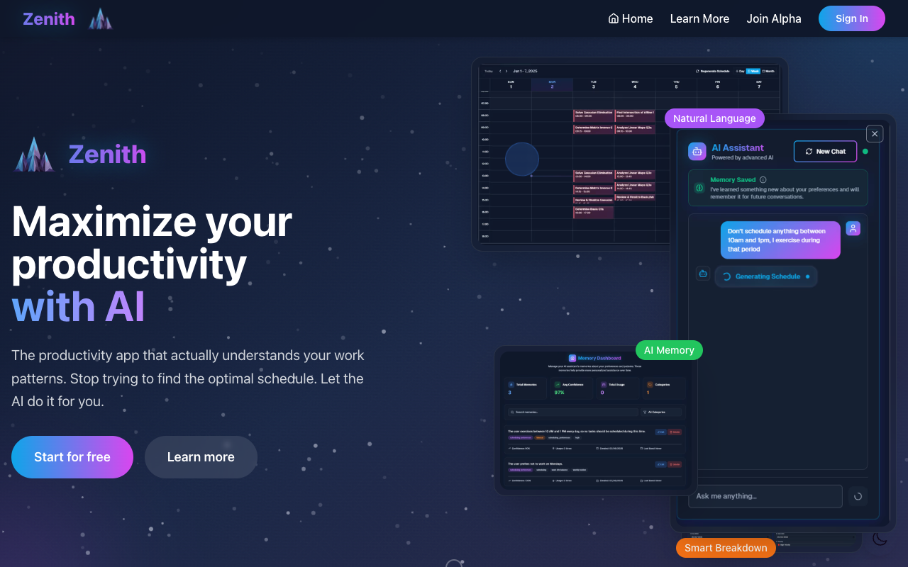 Zenith - An AI-powered time management tool that helps you optimize your productivity