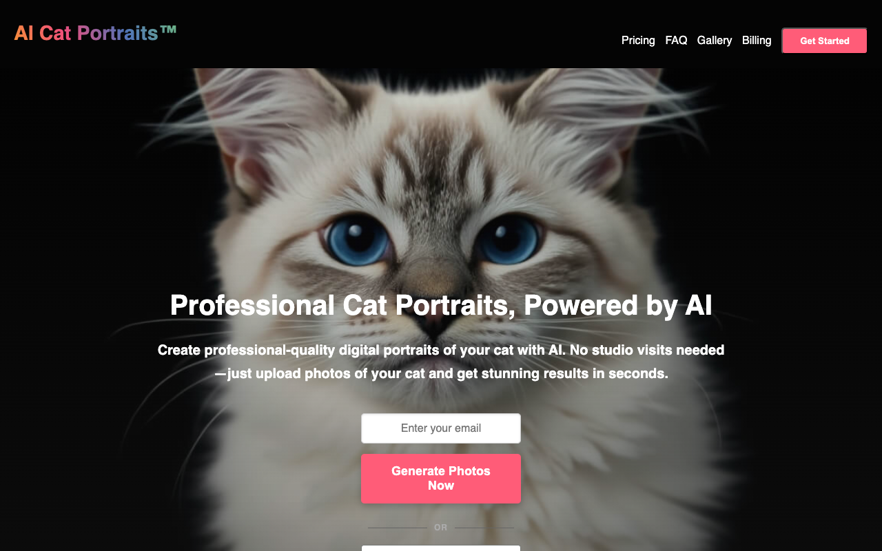 AI Cat Portraits - Create stunning AI-generated photos of your cat effortlessly