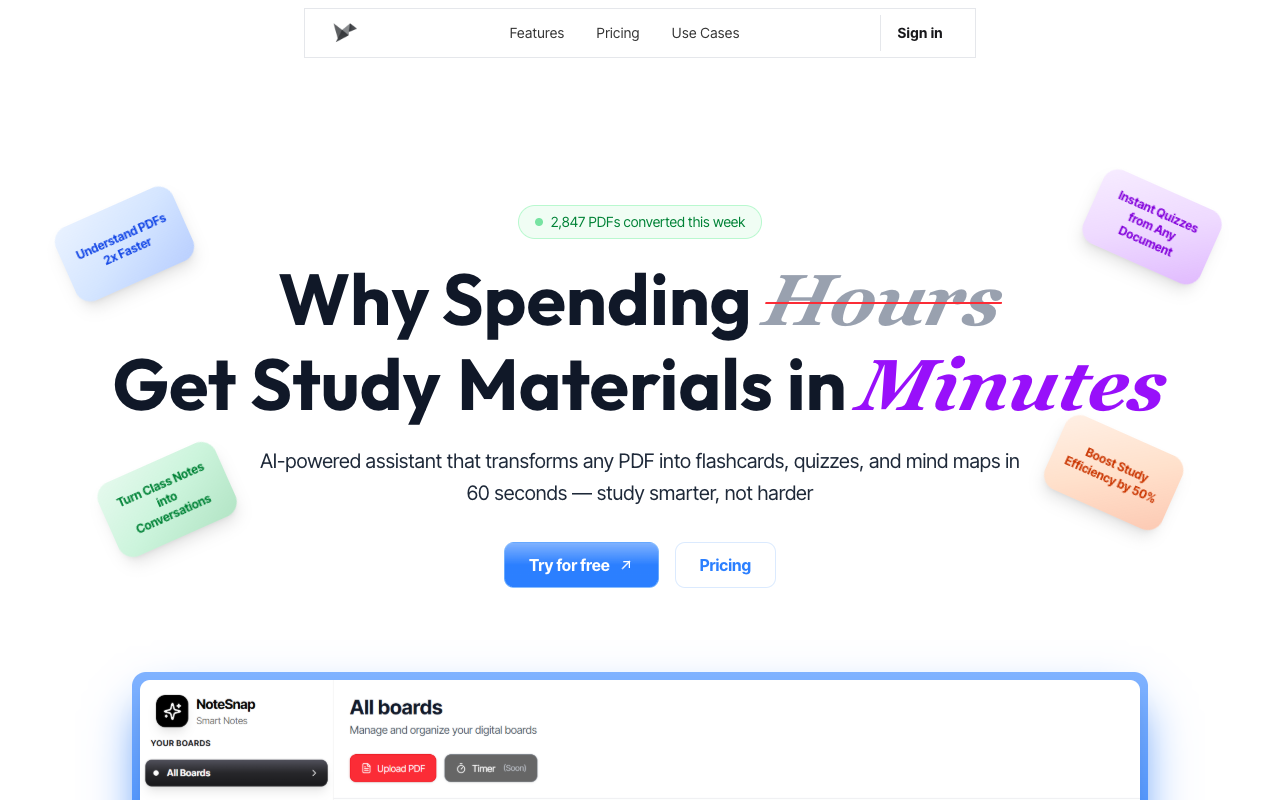 Notesnap - An AI PDF assistant that helps you chat, summarize, and create study materials instantly AI PDF study-tools