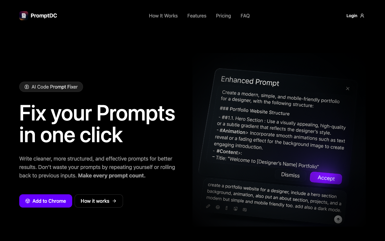 PromptDC - Enhance your AI coding prompts in one click AI coding prompts