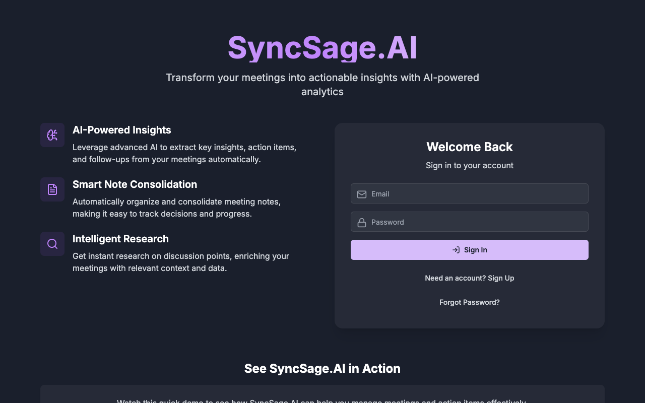 SyncSage-AI - A GenAI-powered app that transforms meeting notes into actionable insights GenAI meeting-notes productivity