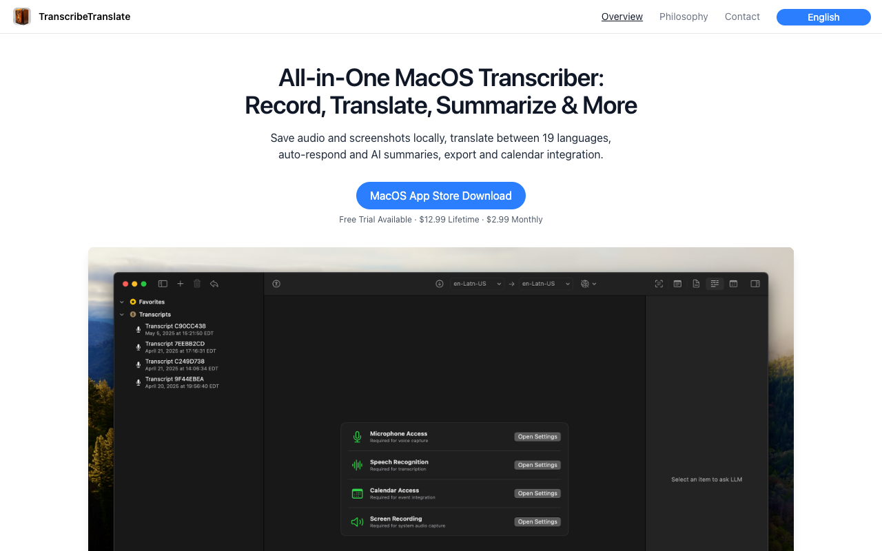 TranscribeTranslate - A one-time purchase AI transcription and translation tool for MacOS