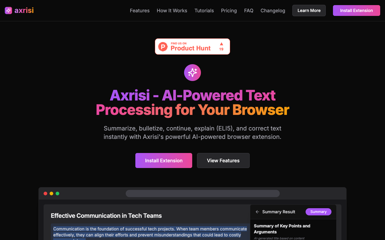 Axrisi - An AI browser extension that summarizes, bulletizes, and explains text effortlessly browser-extension AI productivity