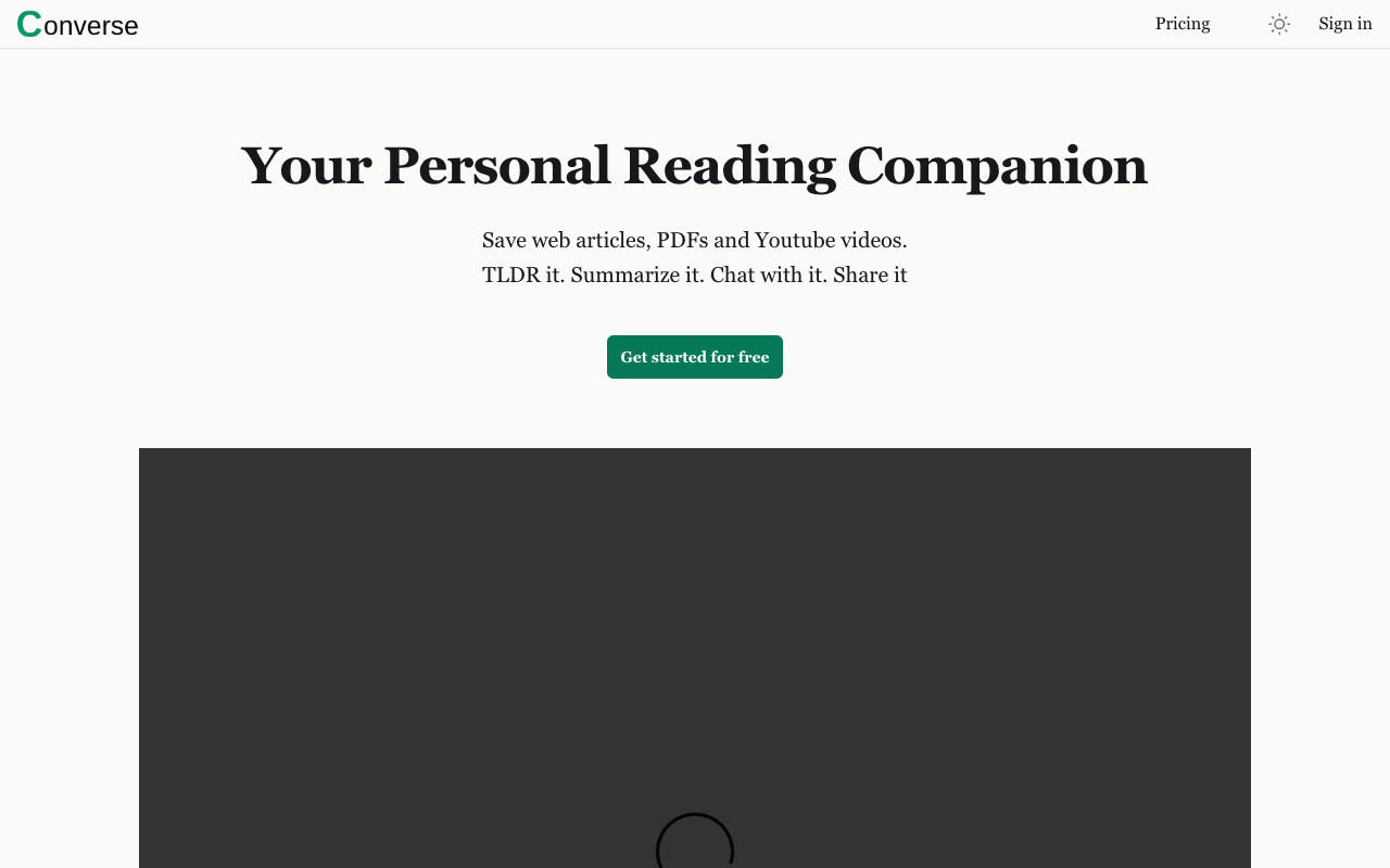 Converse - An AI reading companion that saves, summarizes, and chats with web articles, PDFs, and videos AI reading summaries