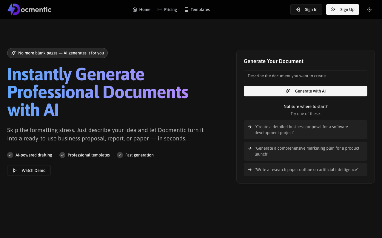 Docmentic - An AI tool that generates full documents instantly with templates AI document-generation business