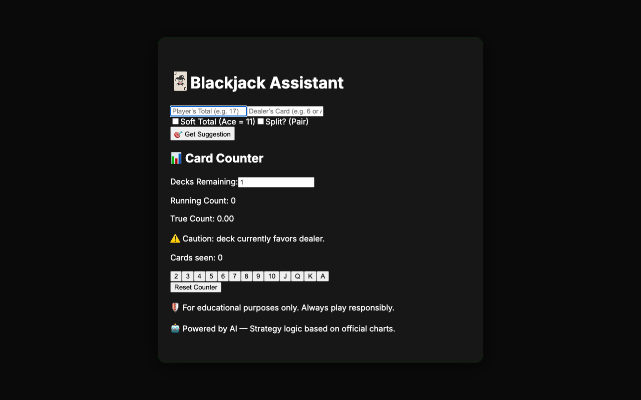 Blackjack assistant - Enhance your game with AI-powered advice and strategy