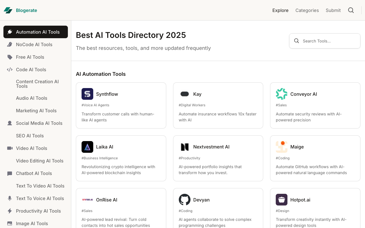 Blogerate - The most adaptive AI Directory for discovering top AI tools in 2025