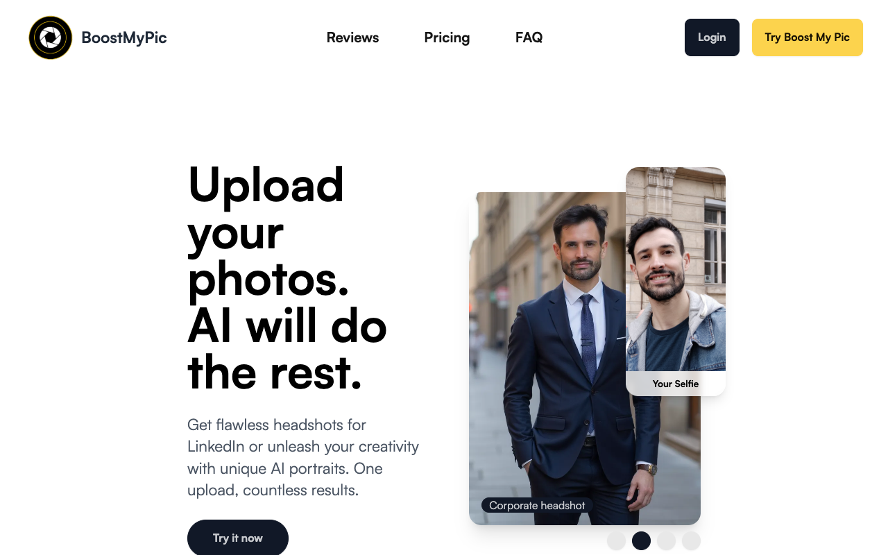 BoostMyPic - Transform your selfies into professional headshots using AI
