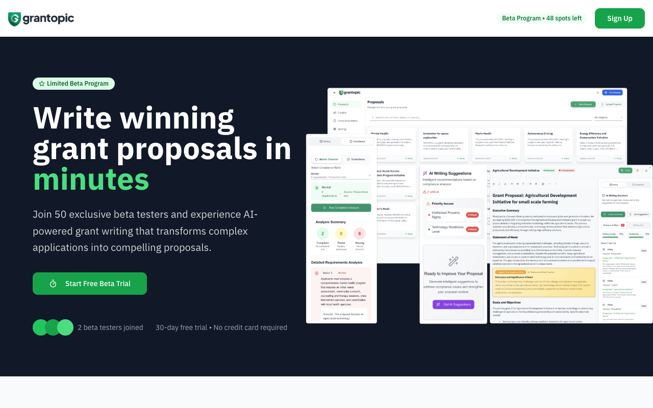 Grantopic - An AI platform that helps you write winning grant proposals in minutes