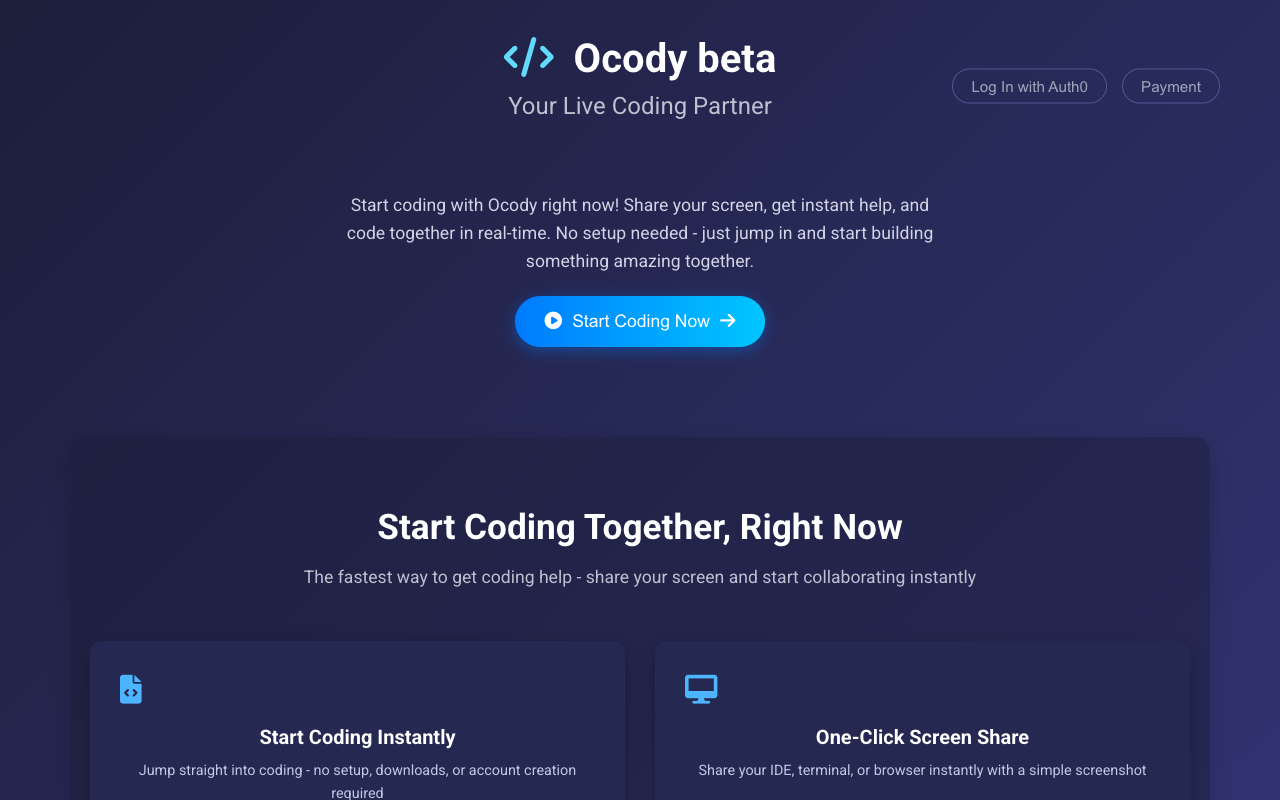 0cody - A real-time coding assistant for collaborative coding and screen sharing