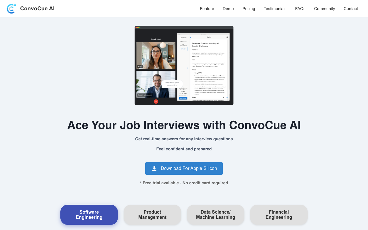 ConvoCue AI - Ace tech interviews with real-time answers and coding solutions