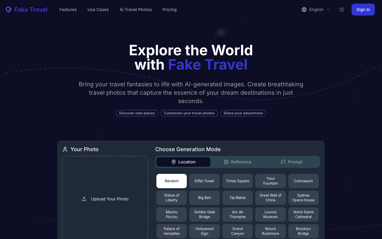 Fake Travel - Create amazing travel photos with AI in seconds travel AI photography
