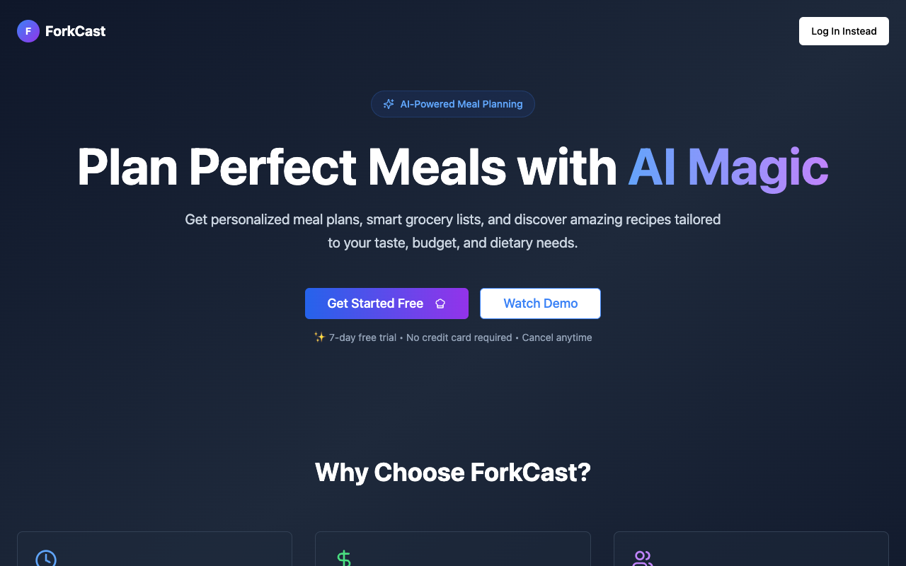 ForkCast Kitchen AI - The Best AI Meal Planner for Your Grocery Needs