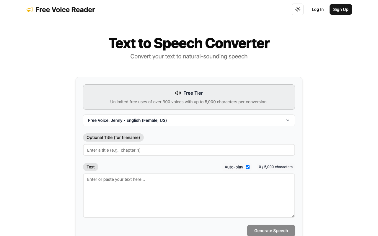 Free Voice Reader - A free text to speech converter with high-quality AI voices