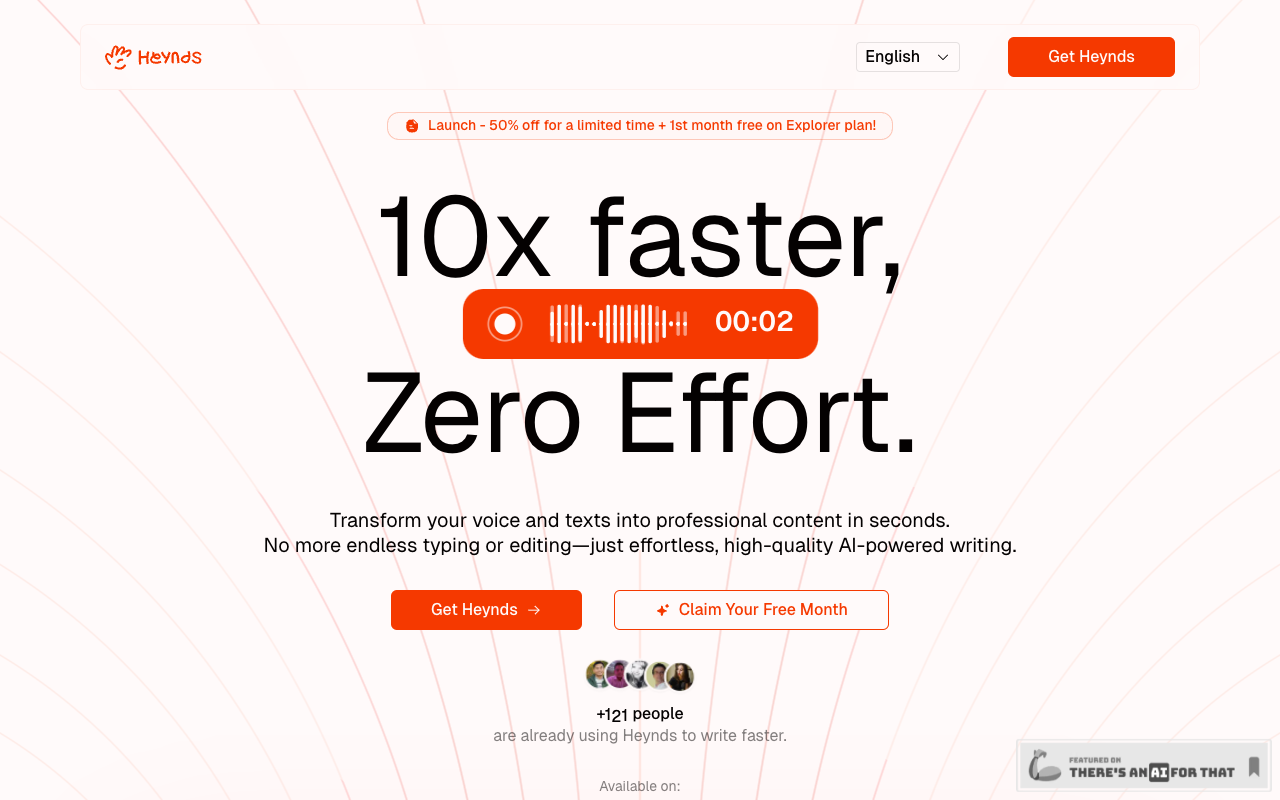 Heynds - An AI Writing and Speech Assistant that transforms your voice and text into professional content