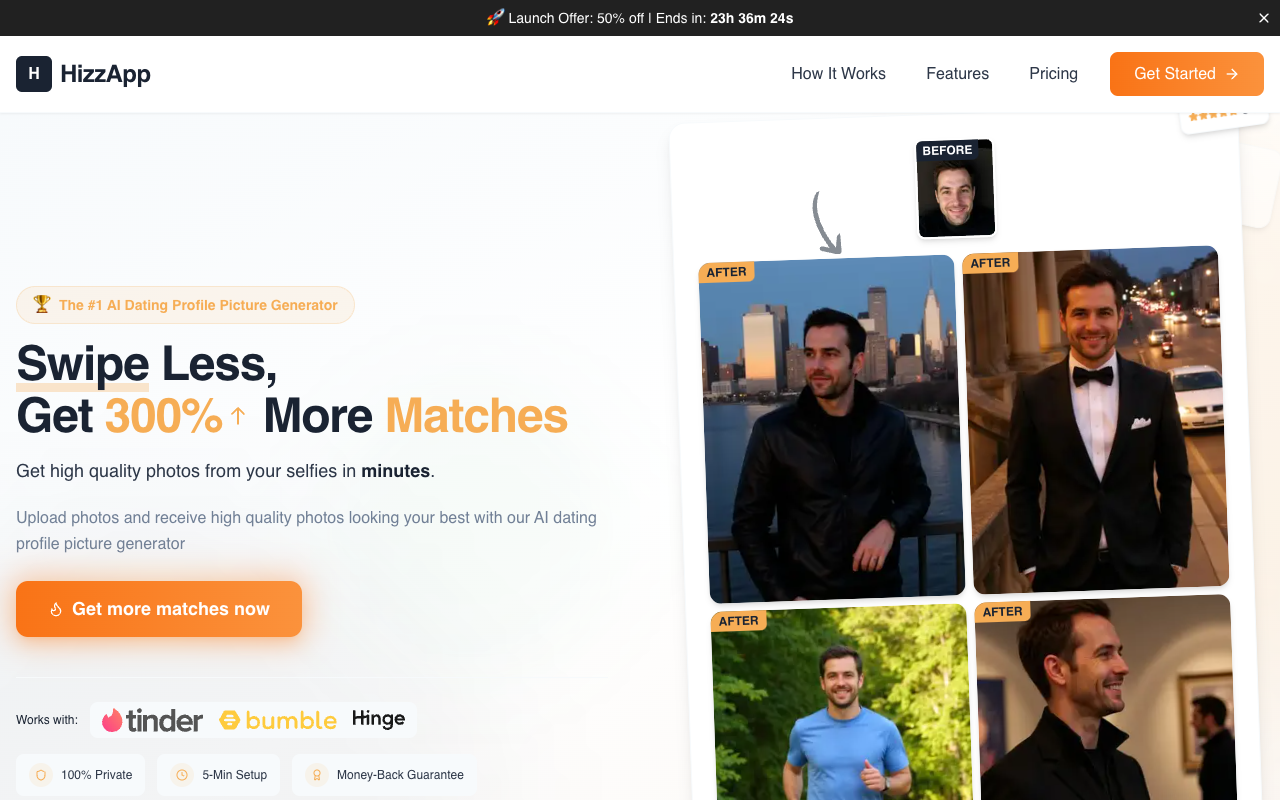 HizzApp - Transform Your Selfies into Professional Dating App Photos for More Matches