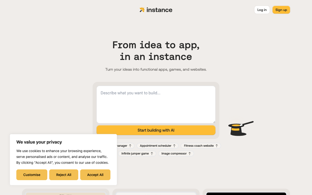 Instance - An AI-powered app builder that turns your ideas into functional apps, games, and websites