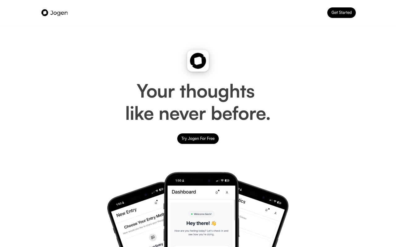 Jogen - A secure AI-powered journaling app for reflection and personal growth journaling AI personal-growth