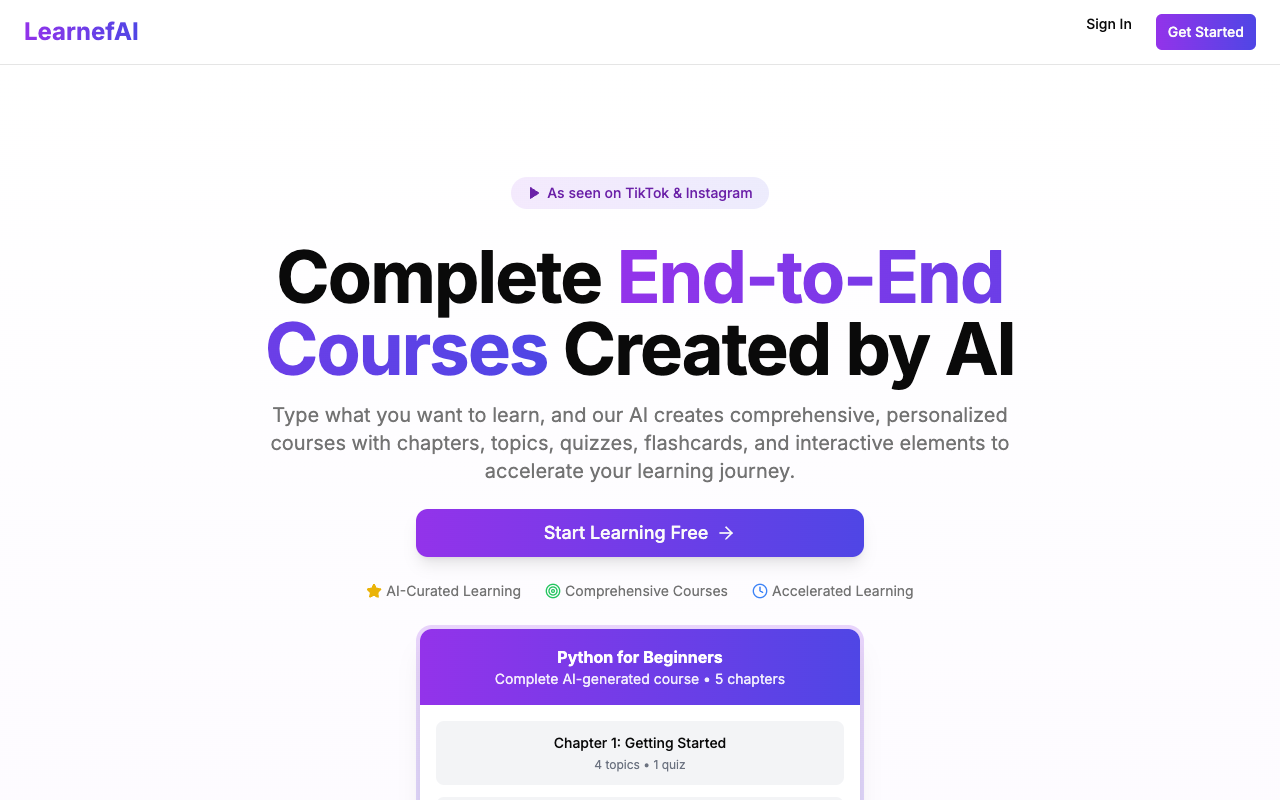 LearnefAI - Automated AI-Powered Learning Platform for Personalized Courses