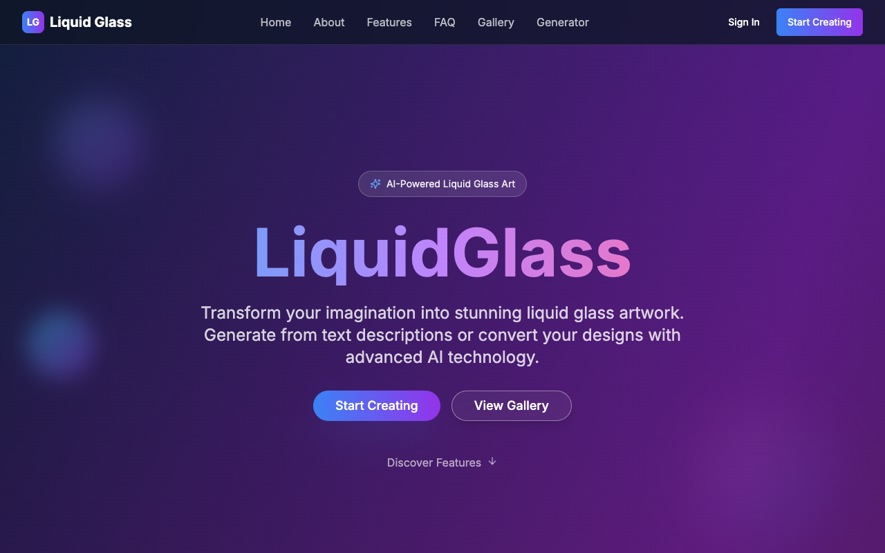 LiquidGlass.icu - Transform your imagination into stunning liquid glass artwork using advanced AI