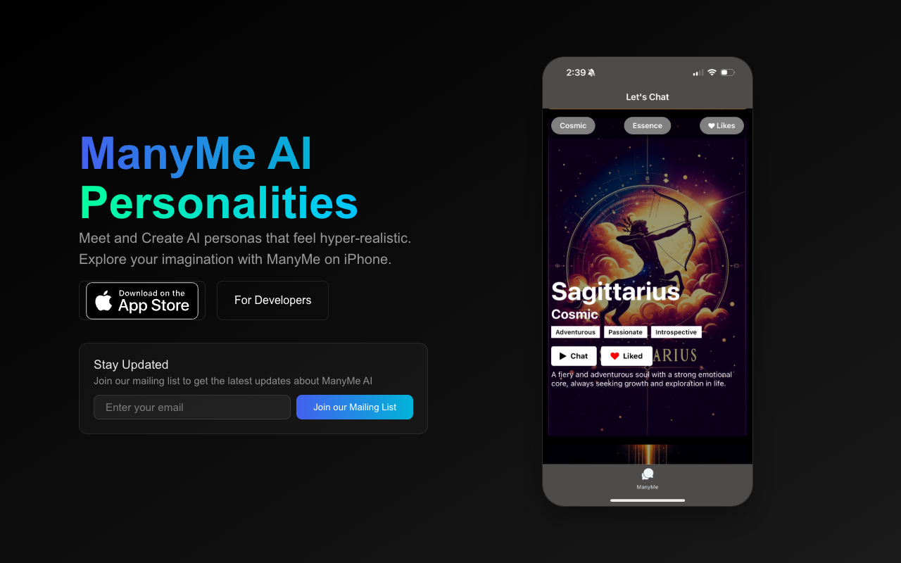 ManyMe AI - Create and Chat with Hyper-Realistic AI Personalities