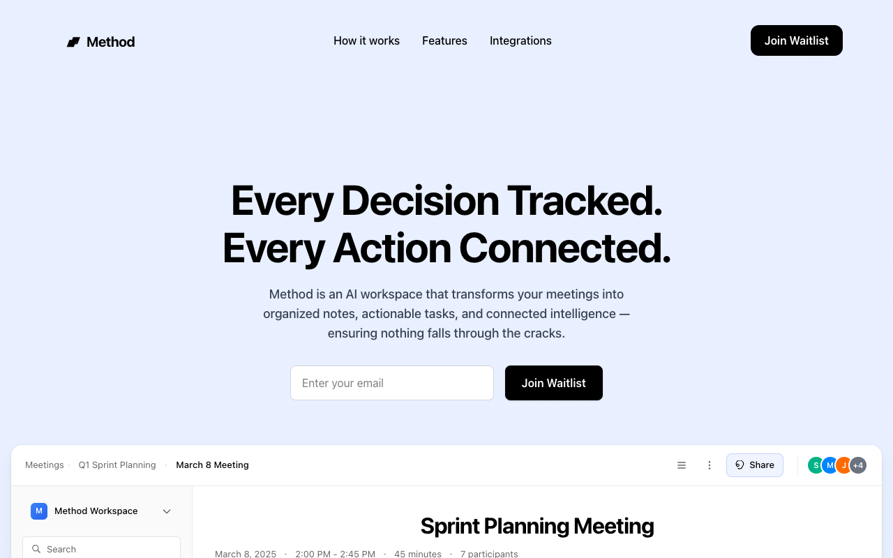 Method - An AI workspace that turns meetings into organized notes and actionable tasks