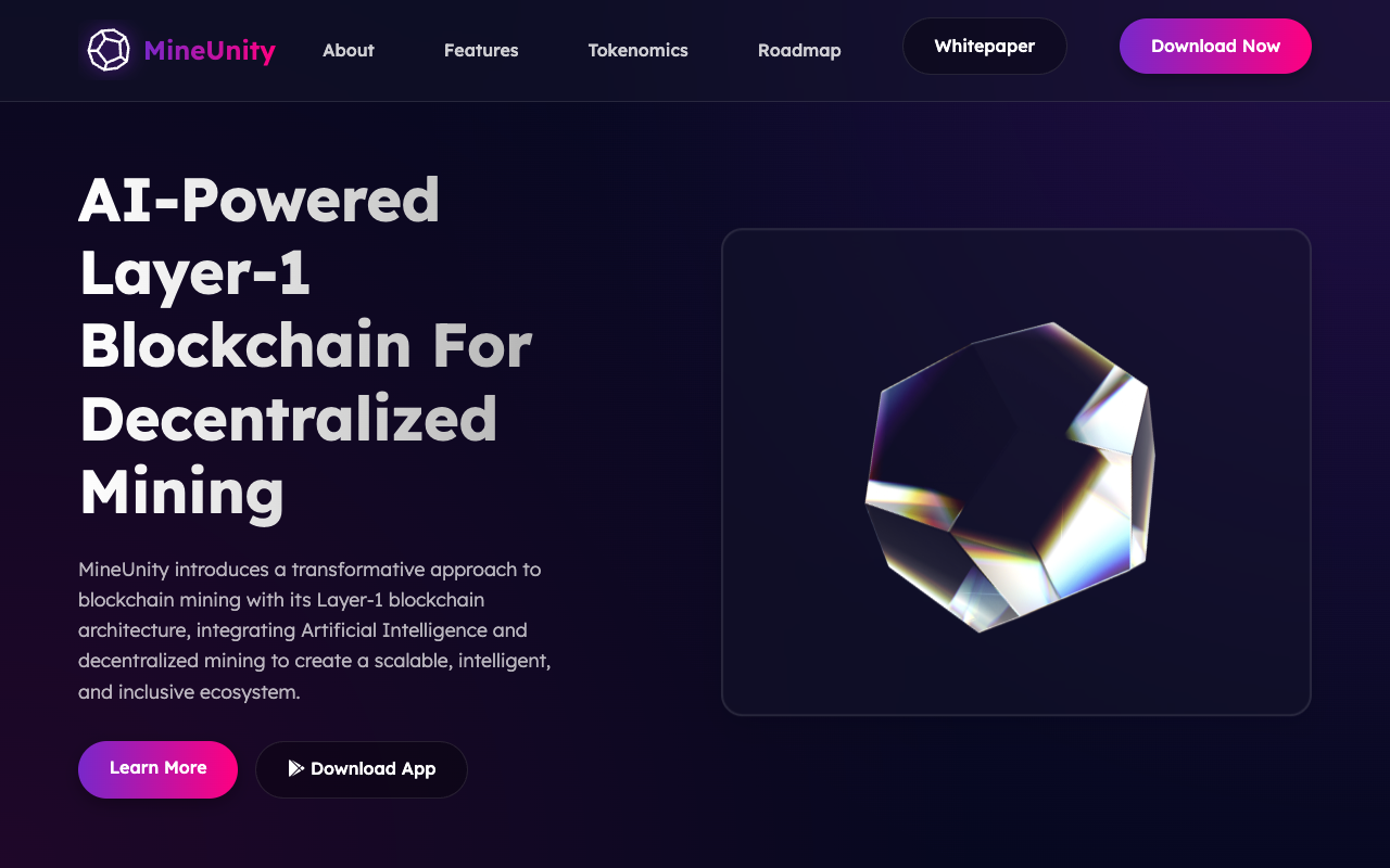 MineUnity - The first AI-Powered Layer-1 blockchain for decentralized mining with ultra-low transaction costs