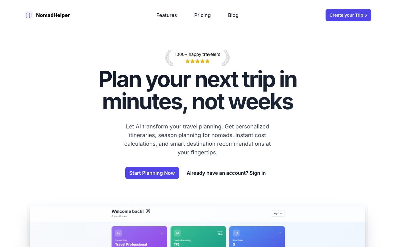 NomadHelper.AI - Plan trips in minutes with AI