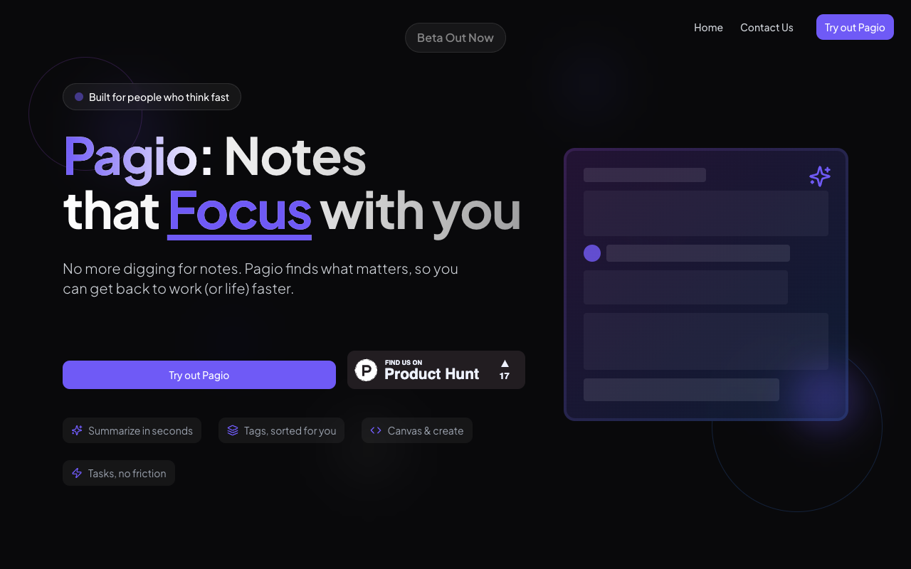 Pagio - An AI-powered note-taking partner that helps you summarize, link, and grow your ideas AI note-taking productivity