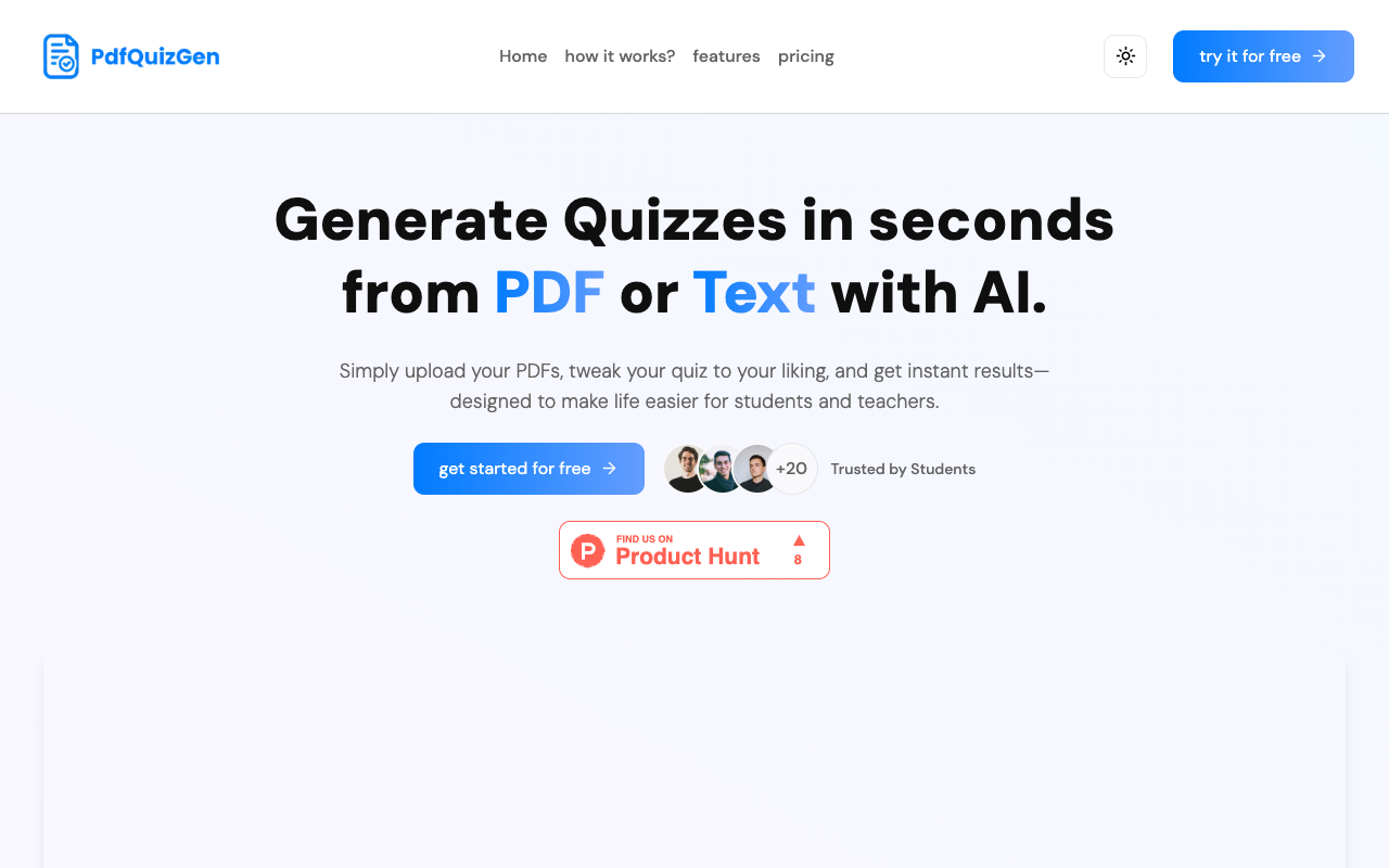 pdfquizgen - Generate quizzes in seconds from PDF or Text with AI