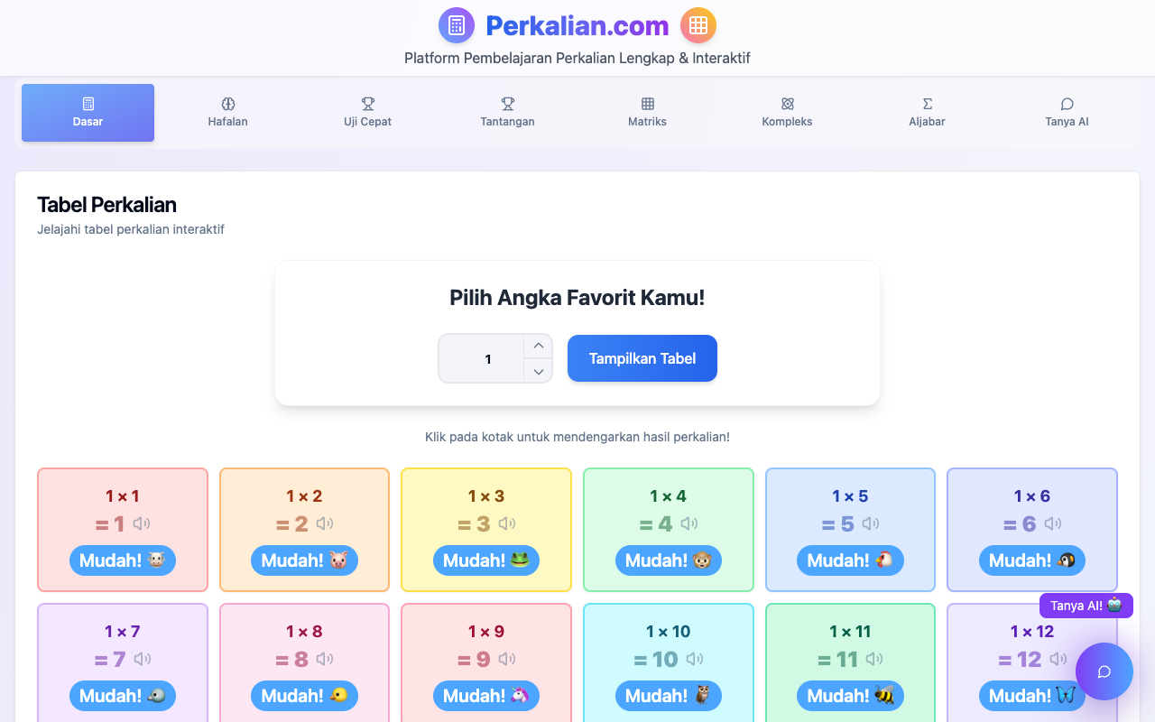 Perkalian 1-10 - An interactive platform for learning multiplication quickly and effectively
