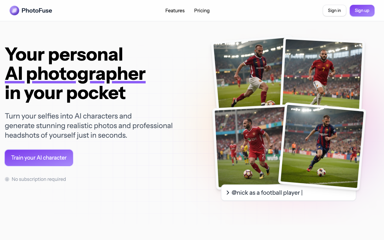 PhotoFuse - Your personal AI photographer that turns selfies into stunning photos