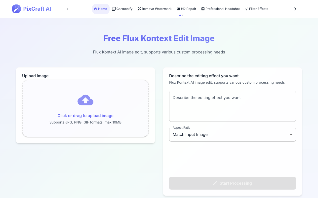 PixCraft AI - A free AI tool for fast and easy image editing