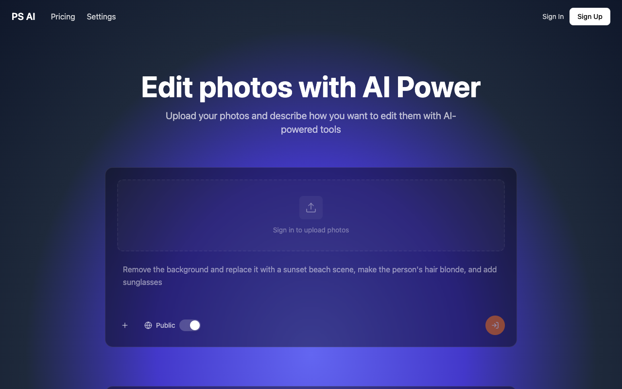 PS AI - Effortlessly transform your photos with AI-powered editing
