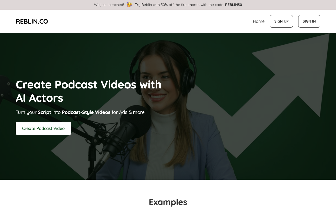 REBLIN.CO - An AI podcast video generator that creates engaging videos from your scripts