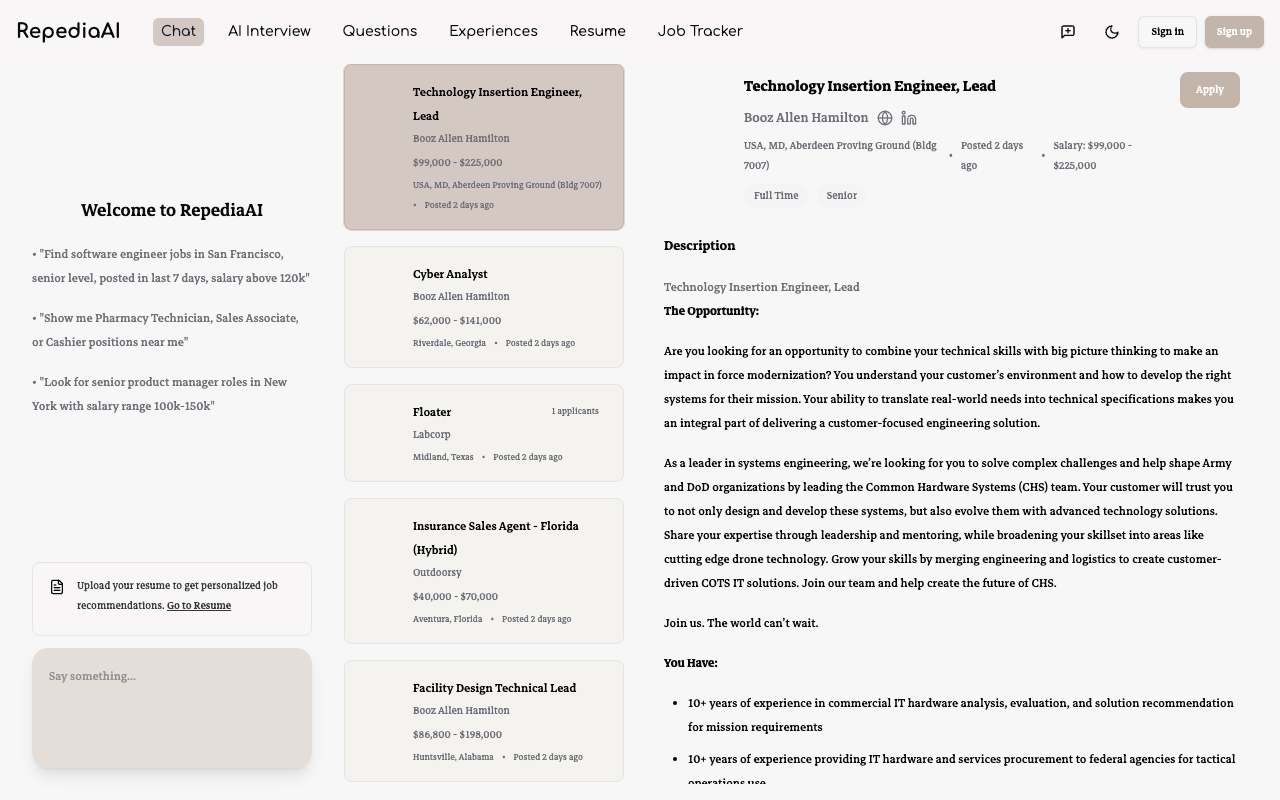 RepediaAI - Your AI Assistant for Job Hunting and Real-Time Mock Interviews job-hunting AI interviews