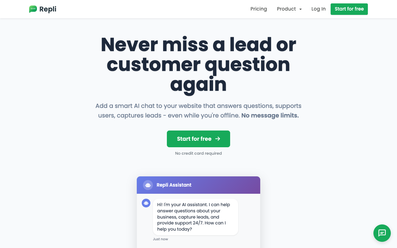 Repli - An AI chat widget that answers questions and captures leads without limits