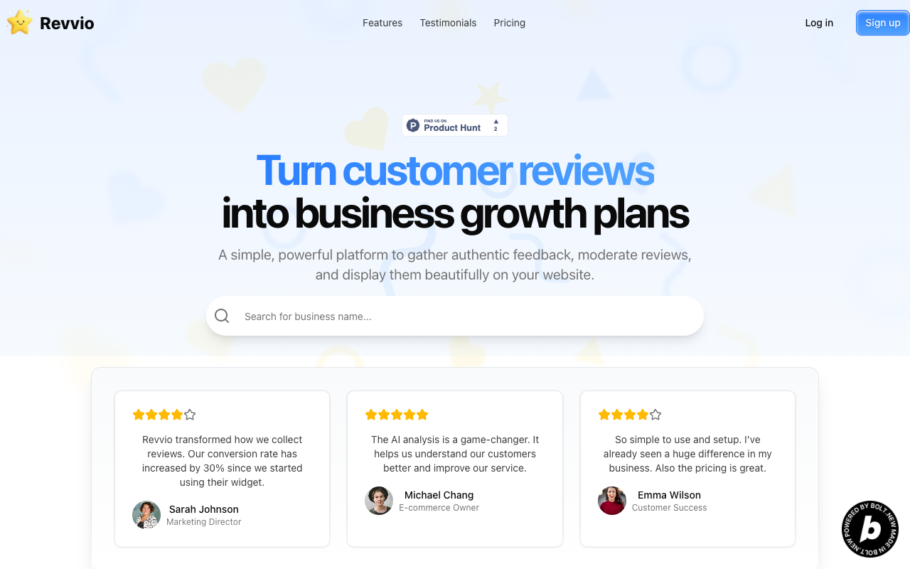 Revvio - A powerful platform to collect reviews and turn them into business growth plans