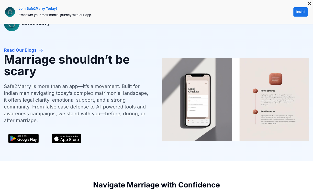 Safe2Marry - Empower Your Matrimonial Journey with Legal Tools and Community Support