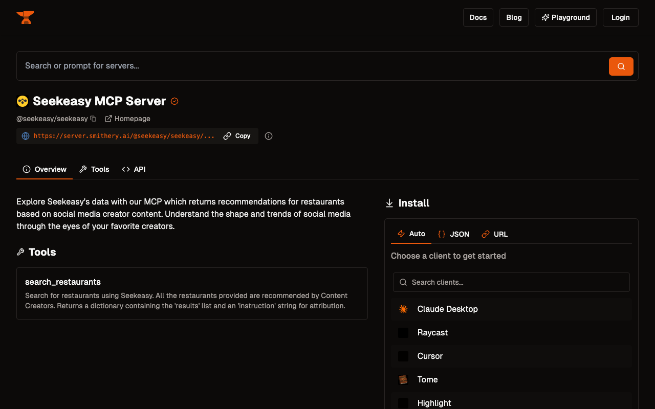 Seekeasy MCP - Restaurant recommendations powered by social media creators