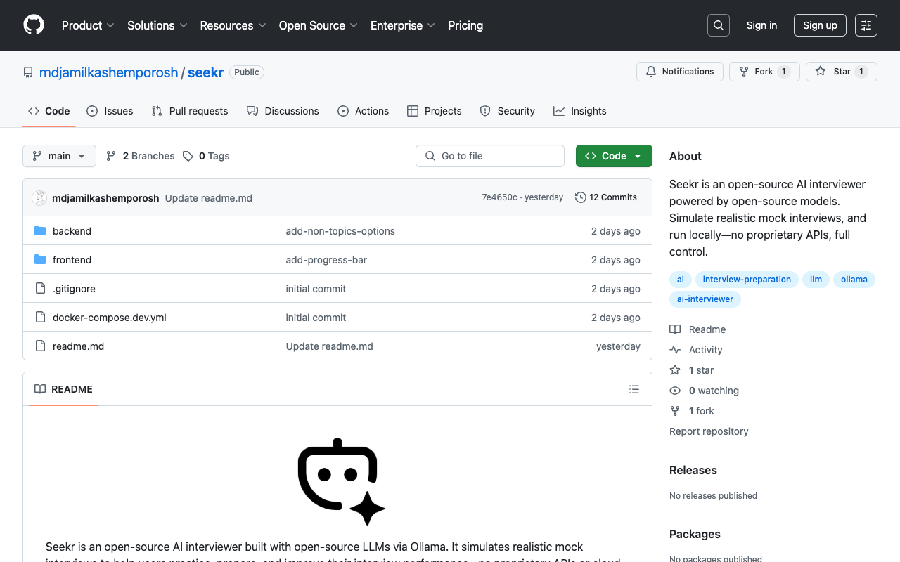 Seekr - An open-source AI interviewer that helps you practice mock interviews