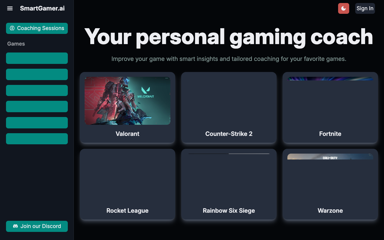SmartGamer.ai - Your AI gaming assistant for personalized coaching and gameplay improvement