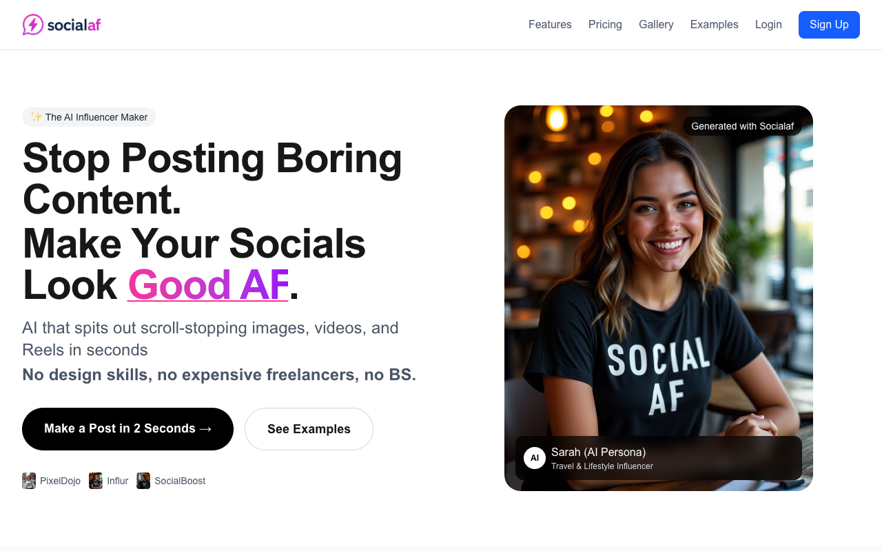 Socialaf.ai - Train an AI influencer and create viral content in seconds