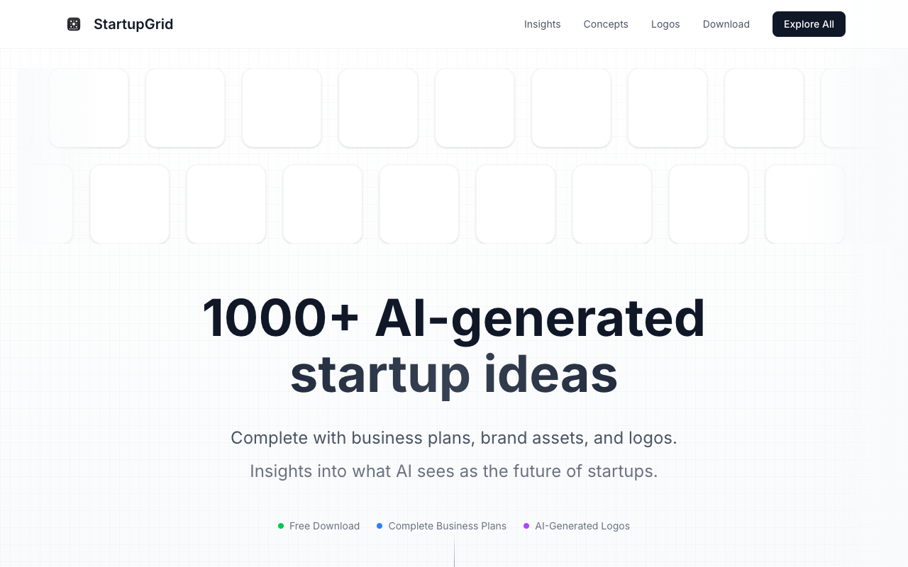 StartupGrid - Discover 1,200 AI-Generated Startup Ideas and Insights