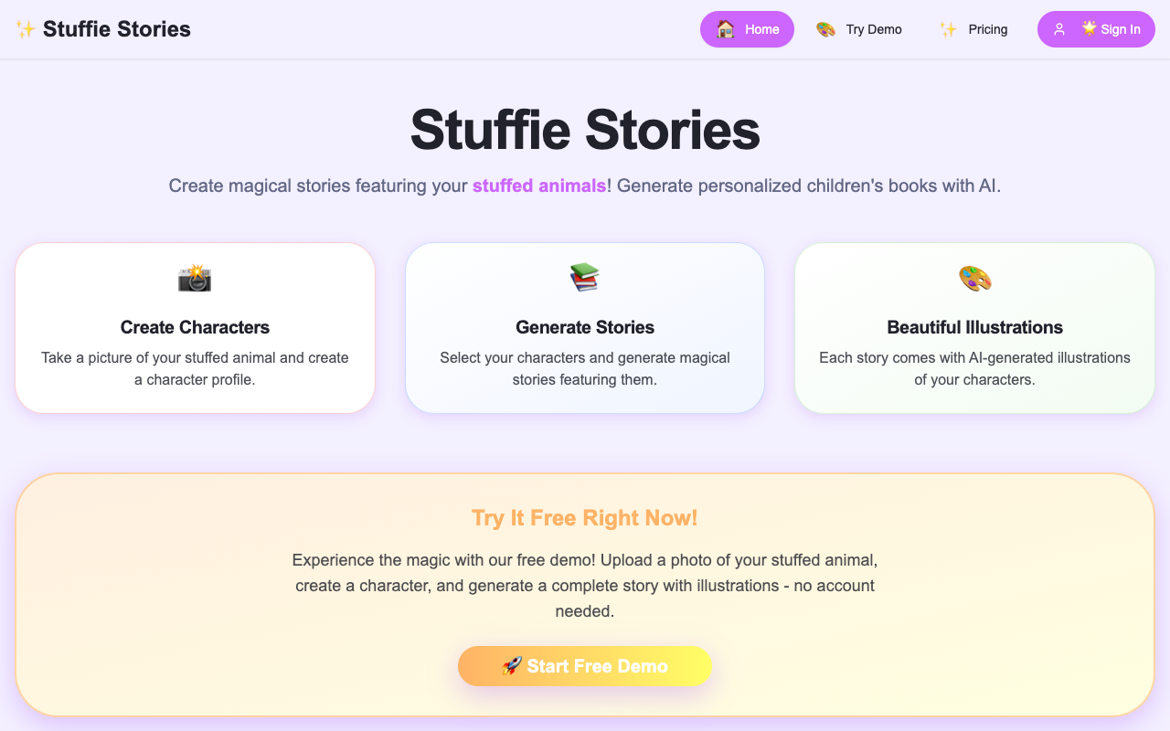 Stuffie Stories - Create magical stories with your stuffed animals using AI