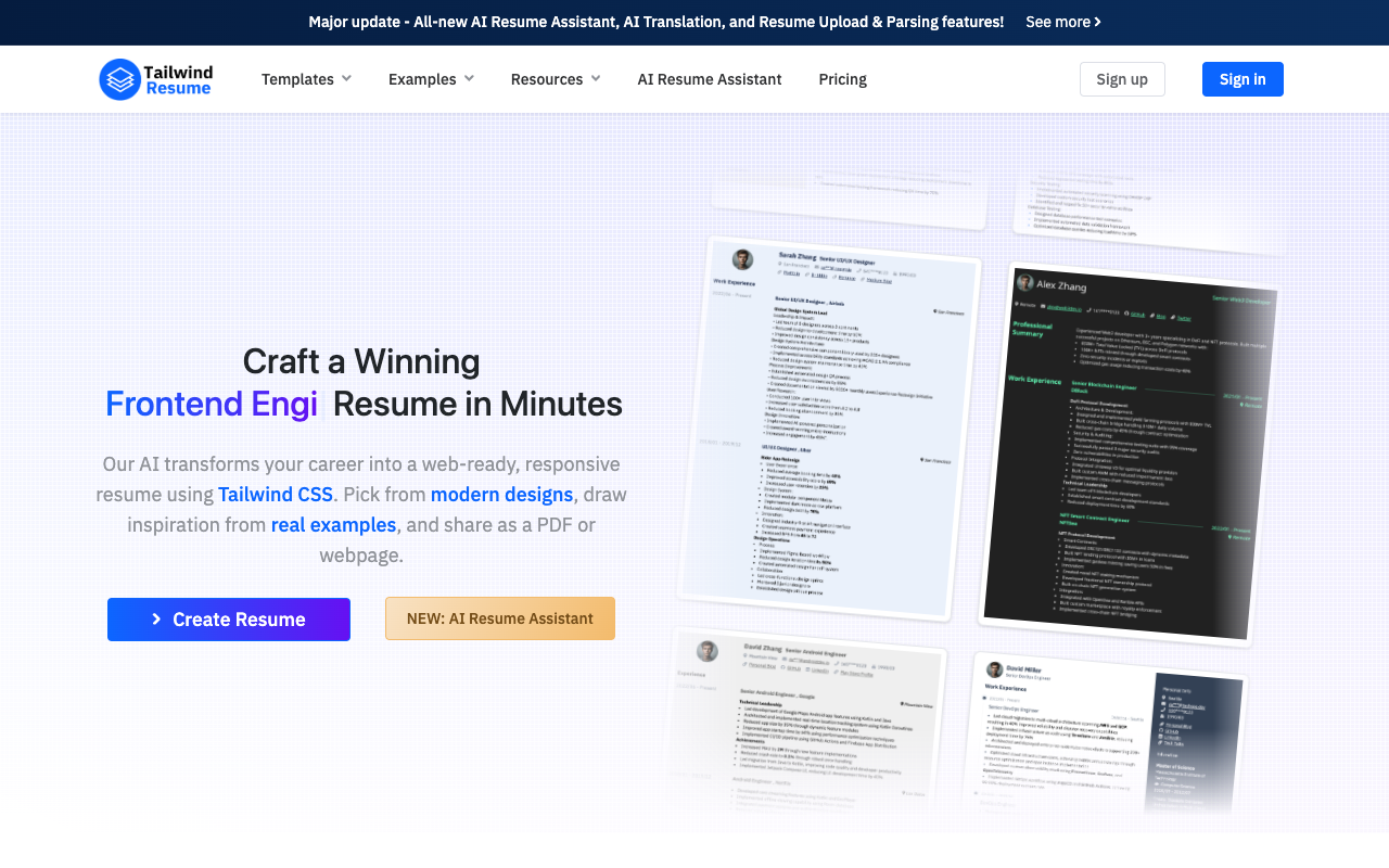 Tailwind Resume - An AI-powered resume builder for tech professionals using TailwindCSS templates